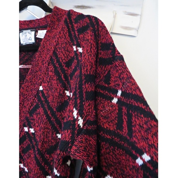Vintage Sostanza Fashion Police Cardigan Sweater Burgundy Black Geo 80s 90s Med - Picture 5 of 9